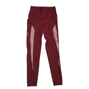 One O One 101 Dark Red Mesh Details High-Waisted Leggings Pockets Sexy S